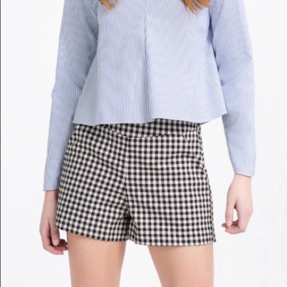 Zara Gingham Black & White Plaid Check High-Waisted Shorts NWOT - Picture 2 of 6